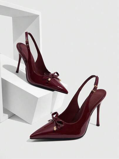 CUCCOO SZL Women's Fashion Sexy Versatile Bow Decor Pointed Toe Pumps For Christmas