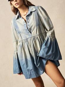 Bohemela 波西米亚风冬季圣诞节新年情人节派对Y2K休闲复古女式迷你连衣裙，喇叭袖 - 藍色 - 查看 2