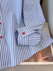 GlowEve CURVE Áo cánh dài tay họa tiết nấm màu đỏ tương phản cỡ lớn dành cho nữ, họa tiết trái tim sọc thêu thanh lịch, đa năng - Màu xanh lam - Xem 5