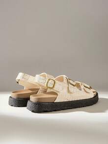 Solecia Women's Buckle Design Casual Fashion Flat Sandals - Beige - View 5