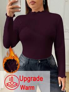 SHEIN EZwear Maglietta a manica lunga aderente con collo alto, termica e imbottita, adatta per l'autunno/inverno, disponibile in taglie comode - Viola rosso - Visualizzare 1