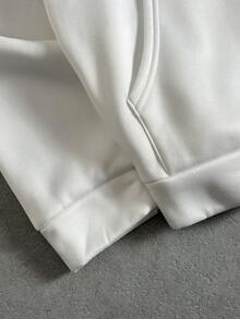 Manfinity ZONE917 Men Loose Fit Slogan Printed Drawstring Hooded Fleece Sweatshirt, For Fall Winter - White - View 4