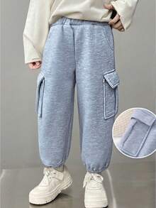 Genkimix Kids Autumn/Winter New Young Girls Casual Sweatpants With Pockets, Loose Fit Drawstring Waist, Sporty Style