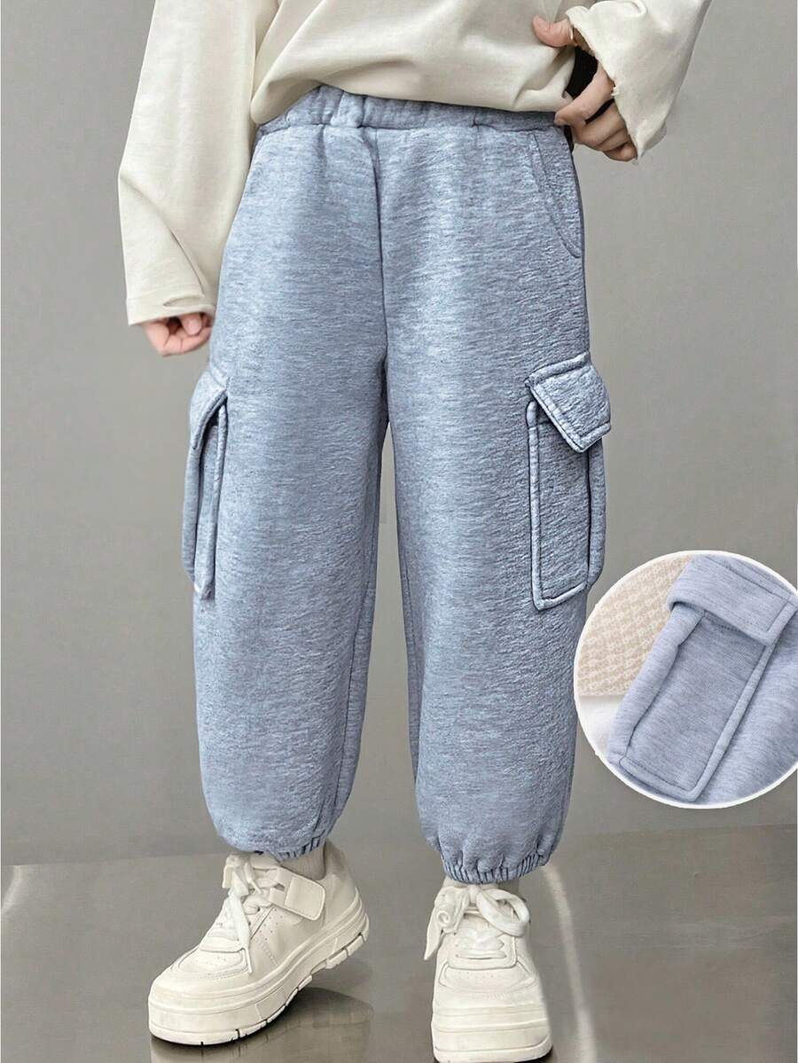 Genkimix Kids Autumn/Winter New Young Girls Casual Sweatpants With Pockets, Loose Fit Drawstring Waist, Sporty Style
