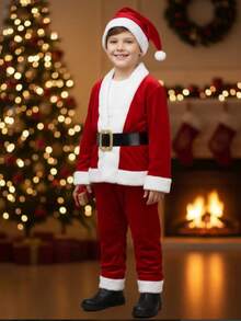 Disfraz Ayudante Santa Conjunto Vino Atuendo Navidad Niños Infantil Papa Noel Invierno Pastorela - rojo - Ver 3