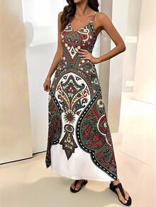SHEIN Clasi Tropical Flower Print Spaghetti Strap Sexy Women Dress - Multicolor - View 4