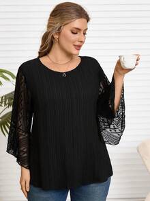 Rosumi بلوزة نسائية أنيقة للتنقل بألوان سادة مع تصميم من الدانتيل، مناسبة للربيع والخريف، للخروج، موديل جديد لعام 2025، بسيطة وأنيقة للارتداء اليومي، مقاسات كبيرة للشتاء، مريحة وقابلة للتنفس، للنساء في عيد الميلاد، رأس السنة، مناسبة لمناسبات متعددة، ليالي المواعدة للنساء، للنساء، مناسبة لعيد الحب - الأسود - مشاهدة 5