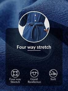 Flexra Women's Casual Everyday Commute Belted Loose Denim Jumpsuit, Spring/Autumn - Dark Wash - View 7