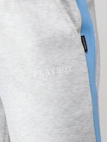 Missguided x Playboy 女士宽松阔腿抽绳腰带侧条纹细节慢跑裤运动裤休闲家居裤日常舒适 - 灰色 - 查看 5