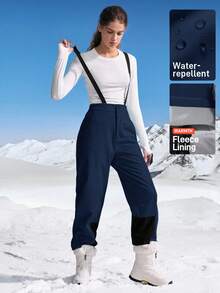 In My Nature Quần yếm trượt tuyết màu trơn có túi thường ngày dành cho nữ - Màu xanh hải quân - Xem 6