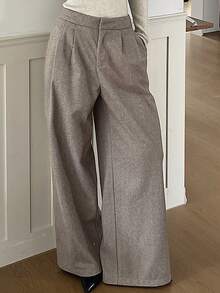 DAZY Women's High Waist Herringbone Pleated Wide Leg Loose Casual Pants - Khaki - View 3