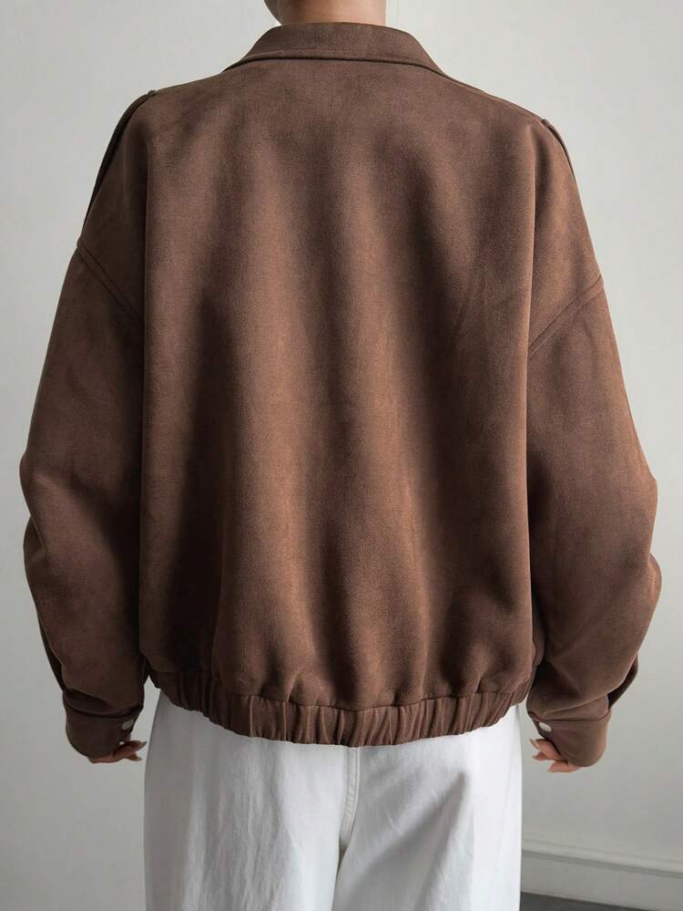 Women's Casual Suede Jacket, Brown, Fashionable Sports Outerwear For Autumn & Winter Women Coats