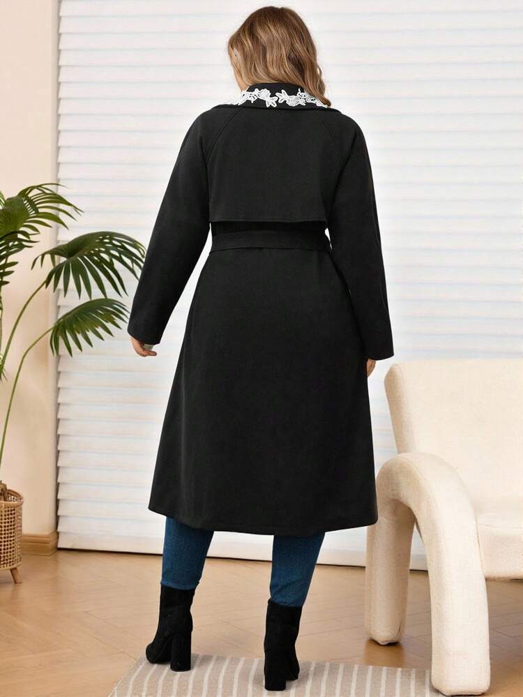 Plus Size Women Casual Long Sleeve Wool Overcoat, Black , Thanksgiving For Women, Autumn/Winter,2025 New