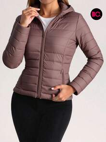 Chamarra de Dama Big City Acolchada Moderna con Gorro Ligera de Moda - Rosa Oxidada - Ver 1