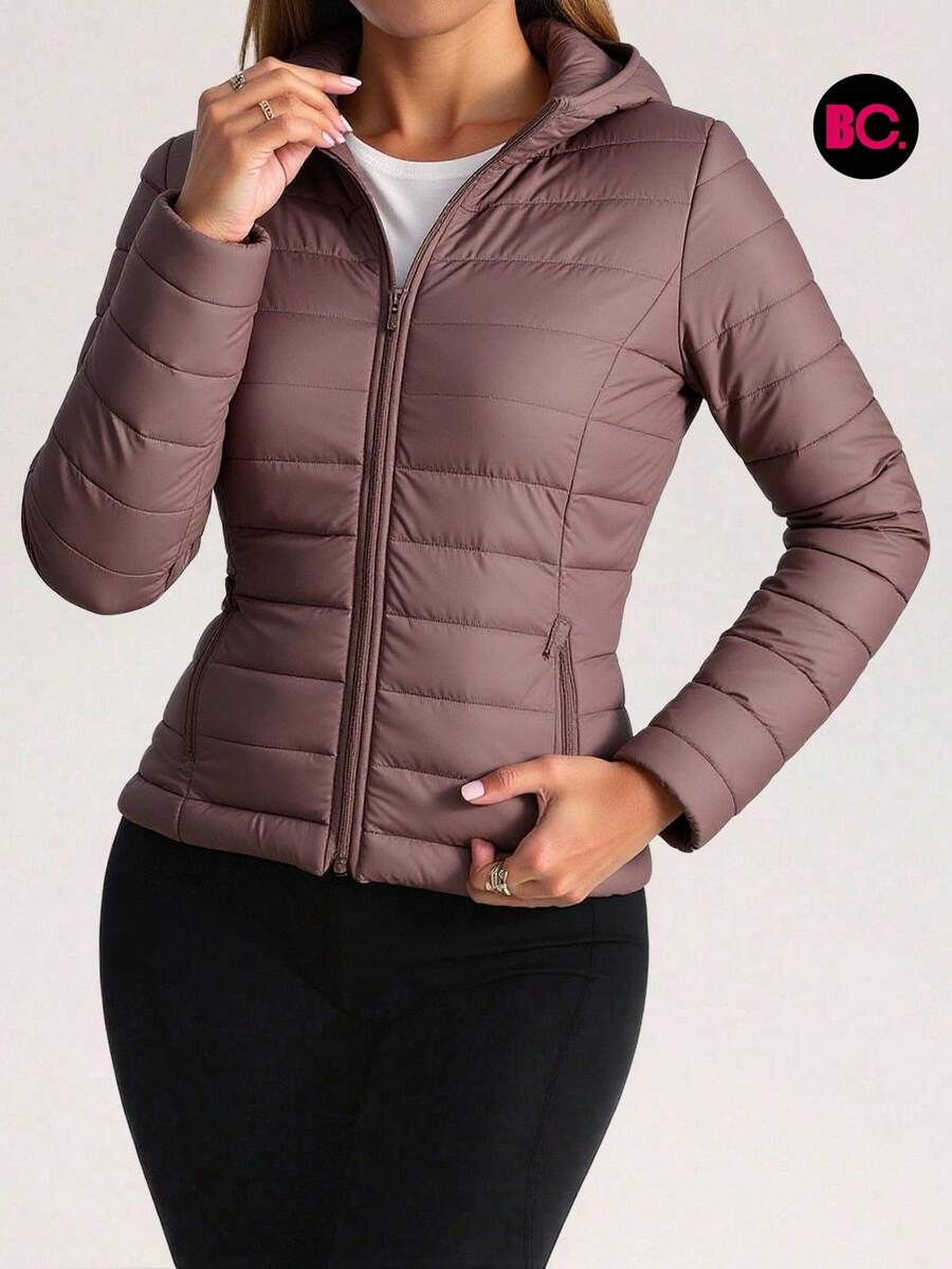 Chamarra de Dama Big City Acolchada Moderna con Gorro Ligera de Moda - Rosa Oxidada - Ver 1