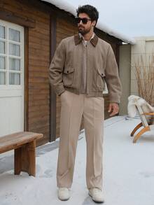 DAZY Men's Thick Twill Fabric Patchwork Collar Design Jacket And Coat, Autumn/Winter - Multicolor - View 3