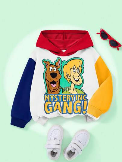 SCOOBY-DOO X SHEIN Young Boy Sporty Casual Cartoon Dog Print Contrast Color Loose Fit Sweatshirt, Suitable For Autumn/Winter