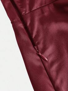 Pitira Pitira Vestido de dama de honor de satén con tirantes de espagueti, bajo plisado y abertura lateral para adolescentes y niñas, elegante vestido formal para baile de graduación, cena, Navidad, Día de San Valentín - Burdeos - Ver 8