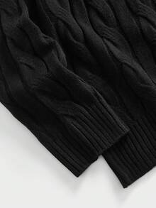 EASEVO 加大码男士秋冬骑士刺绣麻花针织宽松休闲毛衣 - 黑色 - 查看 4