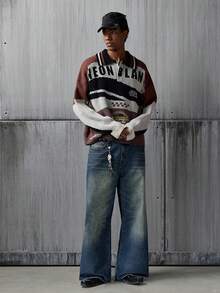 NEON BLANC Jeans de pierna ancha casuales de uso diario y para ir al trabajo con bolsillo con botón para hombres - Azul - Ver 6