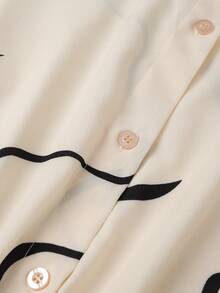 GlowEve Elegant Women's Mid-Length Dress With Printed Pleated Shirt Collar - Apricot - View 5