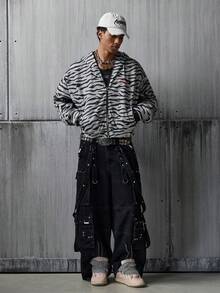 NEON BLANC Men's Cropped Cardigan Sweatshirt Zebra Print Casual Sweatshirt Jacket - Multicolor - View 6