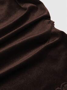 Sweetra 复古法式修身喇叭袖蕾丝领百搭女式T恤 - 摩卡棕 - 查看 6