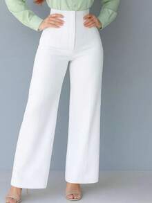 PANTALON DE VESTIR CON PINZAS EN CINTURA ACAMPANADO - Blanco - Ver 1