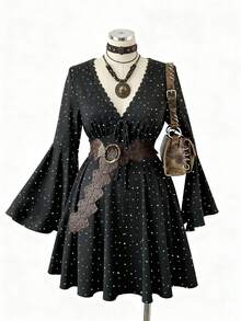 Sunspun Váy chữ A lưới sequin cổ chữ V cỡ lớn cho nữ - Nhiều màu - Xem 3