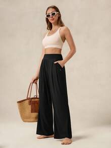 OutZeal 女士运动裤 日常休闲 春夏 防紫外线 凉爽触感 丝滑柔软 阔腿 纯色 运动裤 - 黑色 - 查看 5