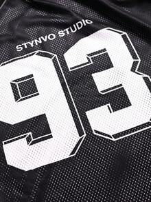 STYNVO 男士街头时尚休闲 #93 图案圆领短袖T恤 数字T恤 街头服饰T恤 男士街头服饰T恤 男士说唱歌手T恤 - 黑色 - 查看 4