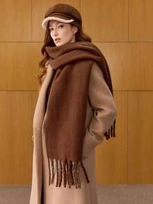 MOTF PREMIUM VERSATILE DOUBLE-SIDED PLAID FRINGE SCARF - Rust - View 7