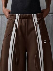 NEON BLANC Brown Woven Belt Men's Elastic Waist Pocket Flared Leg Sweatpants - Brown - View 5