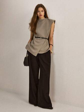 ATUI Studio Blusa sin mangas de unicolor con bajo asimétrico de moda para uso diario