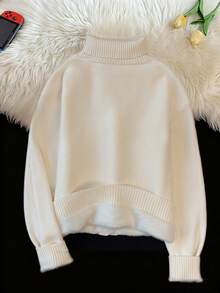 GlowEve 秋冬新款毛绒里衬翻领长袖柔软舒适休闲时尚优雅百搭女士毛衣 - 杏色 - 查看 5