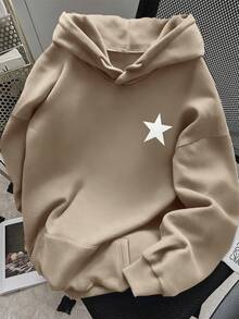 Manfinity Dauomo Y2K 复古美国星形图案男士标准尺码连帽衫 - 杏色 - 查看 2