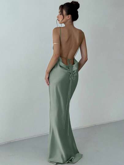 Aloruh 女士纯色深V领露背修身性感时尚吊带连衣裙