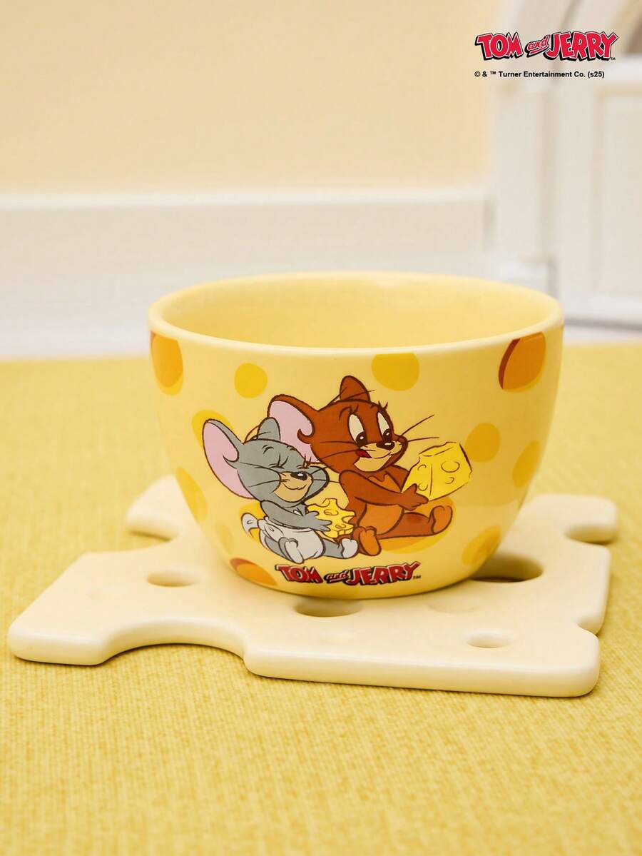 TOM & JERRY X Joivida 1個 X Joivida 陶瓷碗,亮黃色配兩個 S 型起司可愛圖案,裝飾性水果碗,適用於居家廚房、餐廳、客廳,適合放零食、糖果、甜點、沙拉、收納、蛋糕盤,適合婚禮、宴會、生日的甜美禮物 - 彩色 - 查看 1
