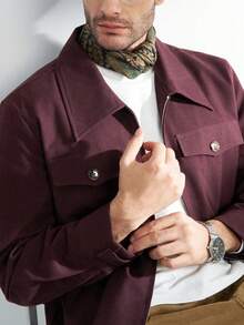 Manfinity Dauomo Men's Casual Solid Color Zip-Up Collar Jacket - Red Violet - View 3