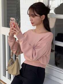 DAZY Women's Sexy Asymmetrical Shoulder Long Sleeve Casual Sweater - Pink - View 4