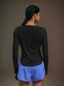 Powerista Casual Solid Color Slim Fit Long Sleeve Athletic T-Shirt - Black - View 3