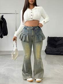 Rivivi Plus Size Women Denim High Waist Flared Skirt Pants, Fashionable And Slimming  Jeans Y2k - Blue - View 1