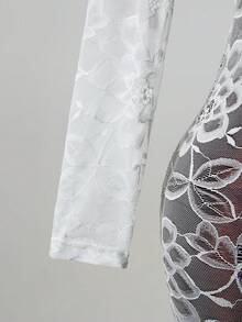 Mistrie 女士蕾丝透视修身性感长袖连衣裙 - 白色 - 查看 6
