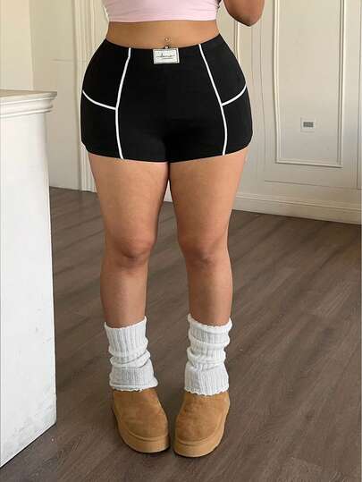 Sunnyshic Quần legging thun co giãn thường ngày họa tiết khối màu thời trang cỡ lớn