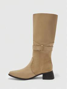 CUCCOO BIZCHIC 女士时尚百搭通勤粗跟中筒靴 - 卡其色 - 查看 10