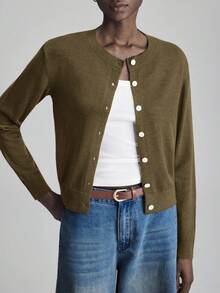 Ontre Cárdigan de manga larga con botones de mezcla de lana para mujer, elegante para la oficina/uso casual, adecuado para ir al trabajo, negocios, fiestas, otoño/invierno