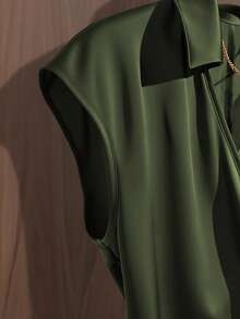 GlowEve 女式领褶蝴蝶结前系带无袖衬衫 - 軍綠色 - 查看 6