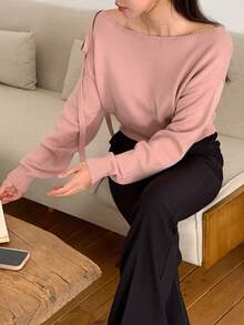 DAZY Women's Sexy Asymmetrical Shoulder Long Sleeve Casual Sweater - Pink - View 8