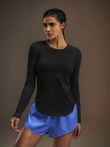 Powerista Casual Solid Color Slim Fit Long Sleeve Athletic T-Shirt - Black - View 4