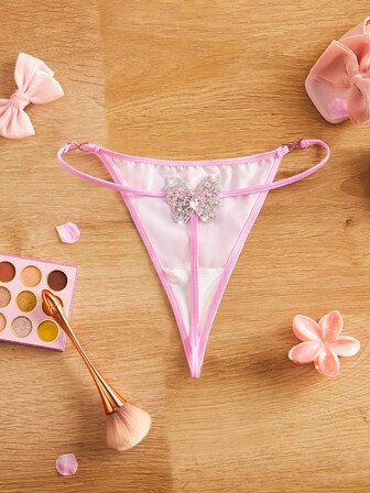 FairyFlirt 缎面、菲耶、蝴蝶、水钻、闪闪发光、甜美可爱的女士丁字裤，适合派对、度假、音乐节